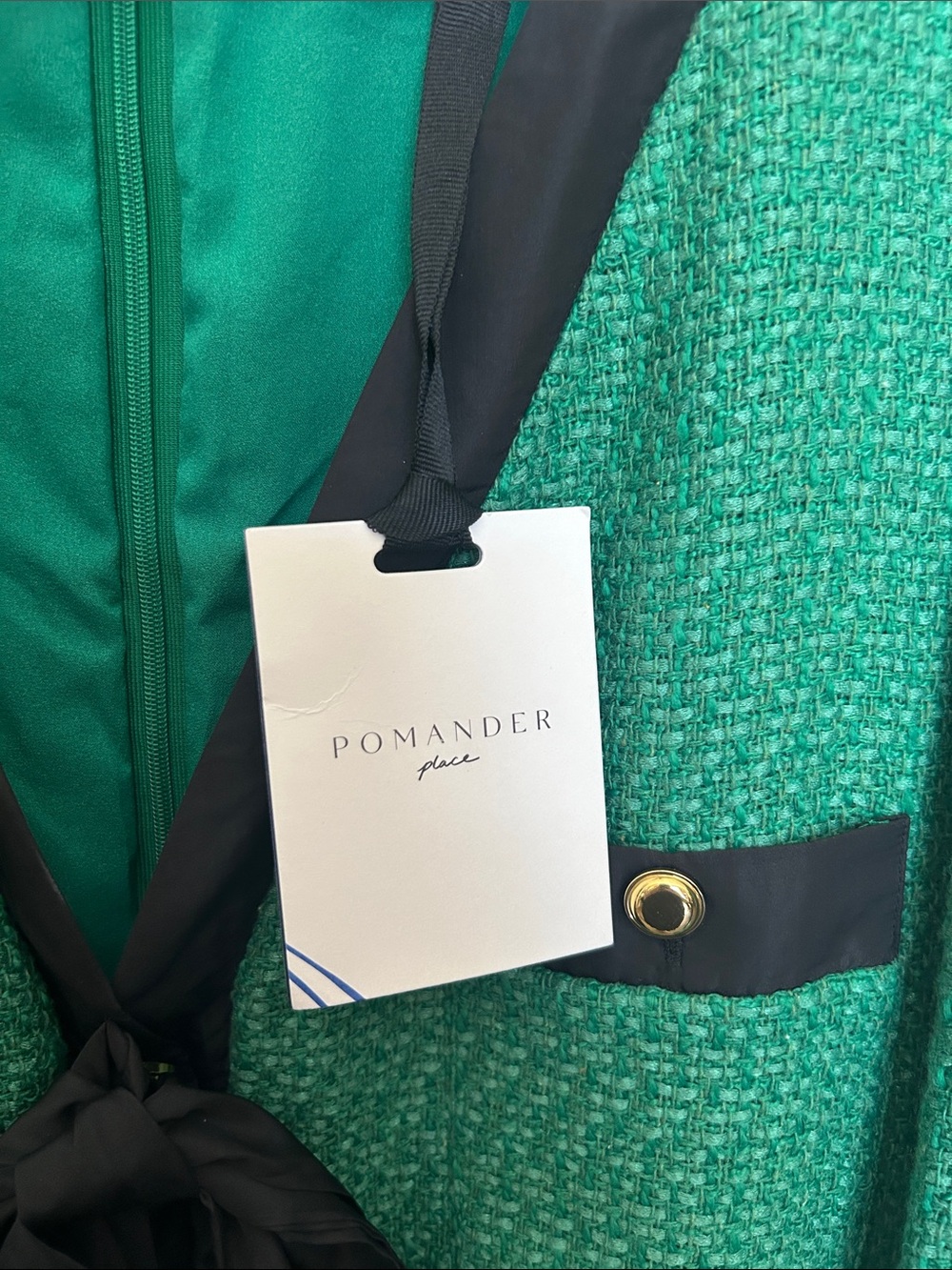 Pomander Place Emerald Green Tweed Dress with Black Trim - Picture 3 of 7
